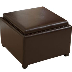 christopher knight home wellington leather tray top ottoman, brown
