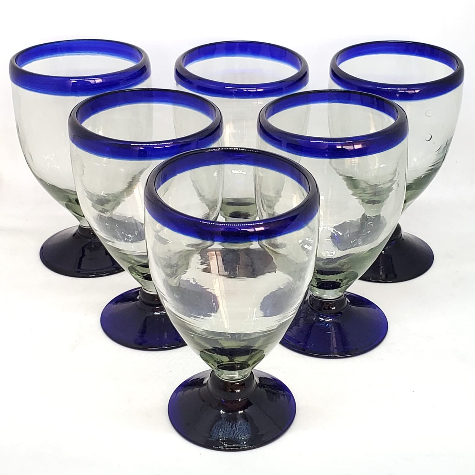 Cobalt Blue Rim 12 oz Short Stem Wine Glasses (set of 6), Recycled Glass, Lead-free, Toxin-Free (12oz Short Stem)