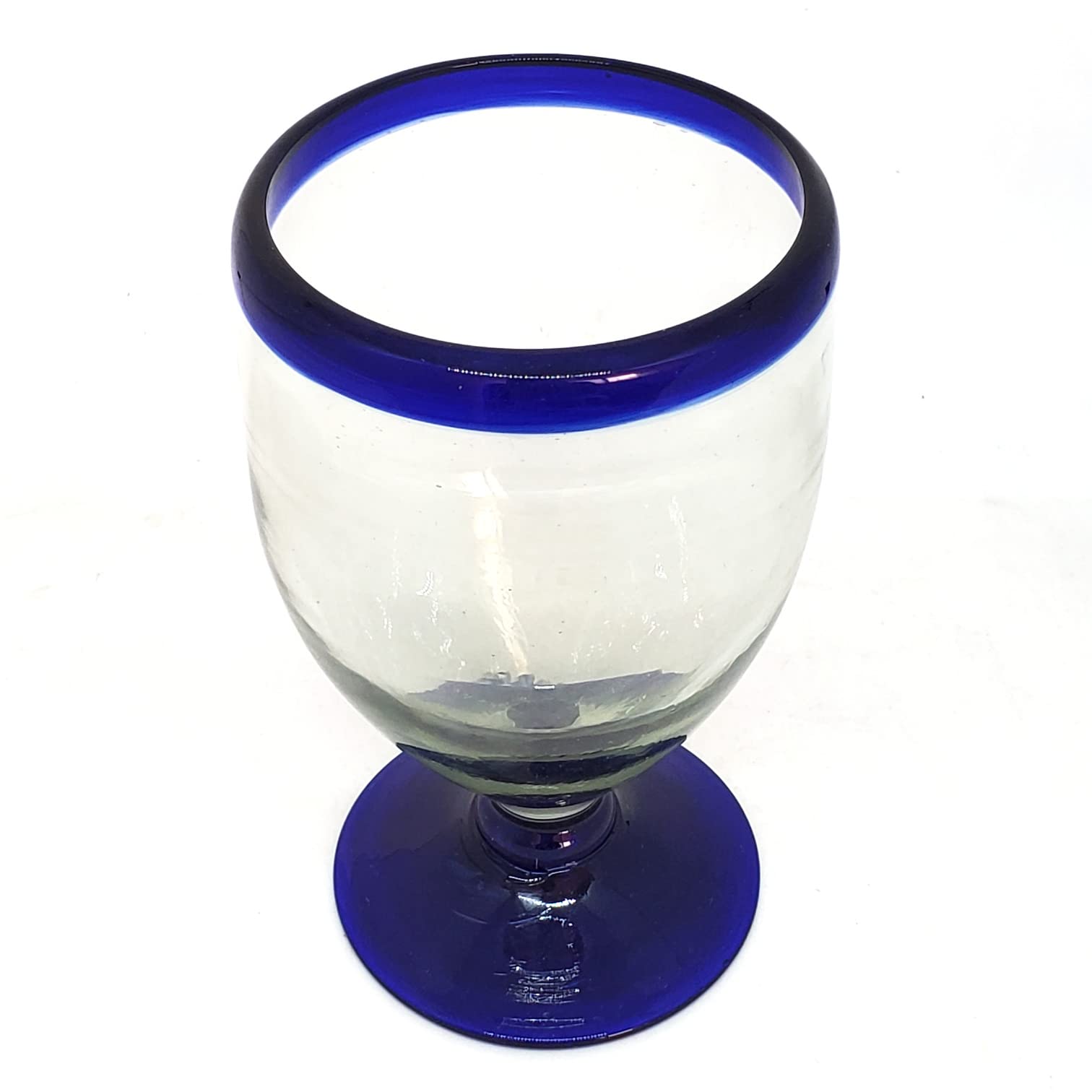 Cobalt Blue Rim 12 oz Short Stem Wine Glasses (set of 6), Recycled Glass, Lead-free, Toxin-Free (12oz Short Stem)