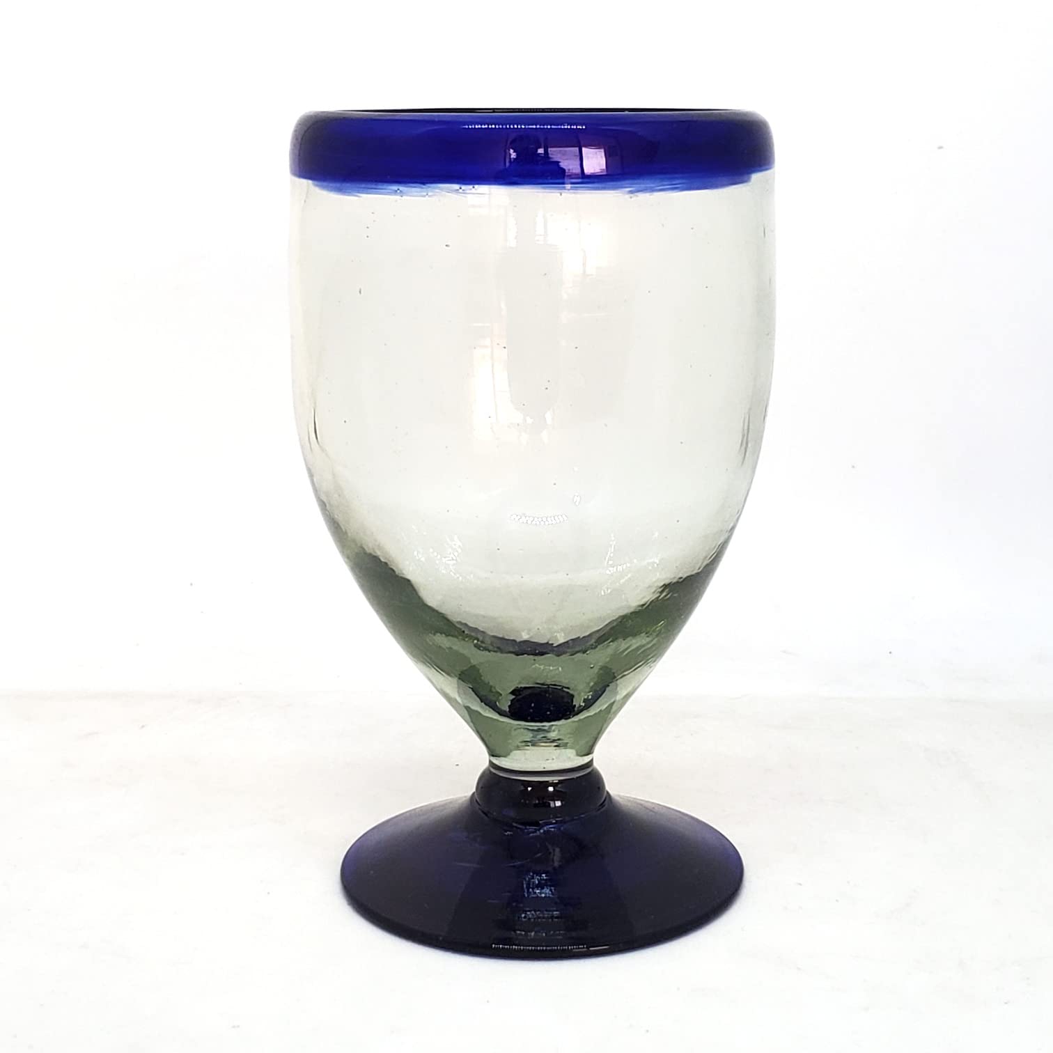 Cobalt Blue Rim 12 oz Short Stem Wine Glasses (set of 6), Recycled Glass, Lead-free, Toxin-Free (12oz Short Stem)