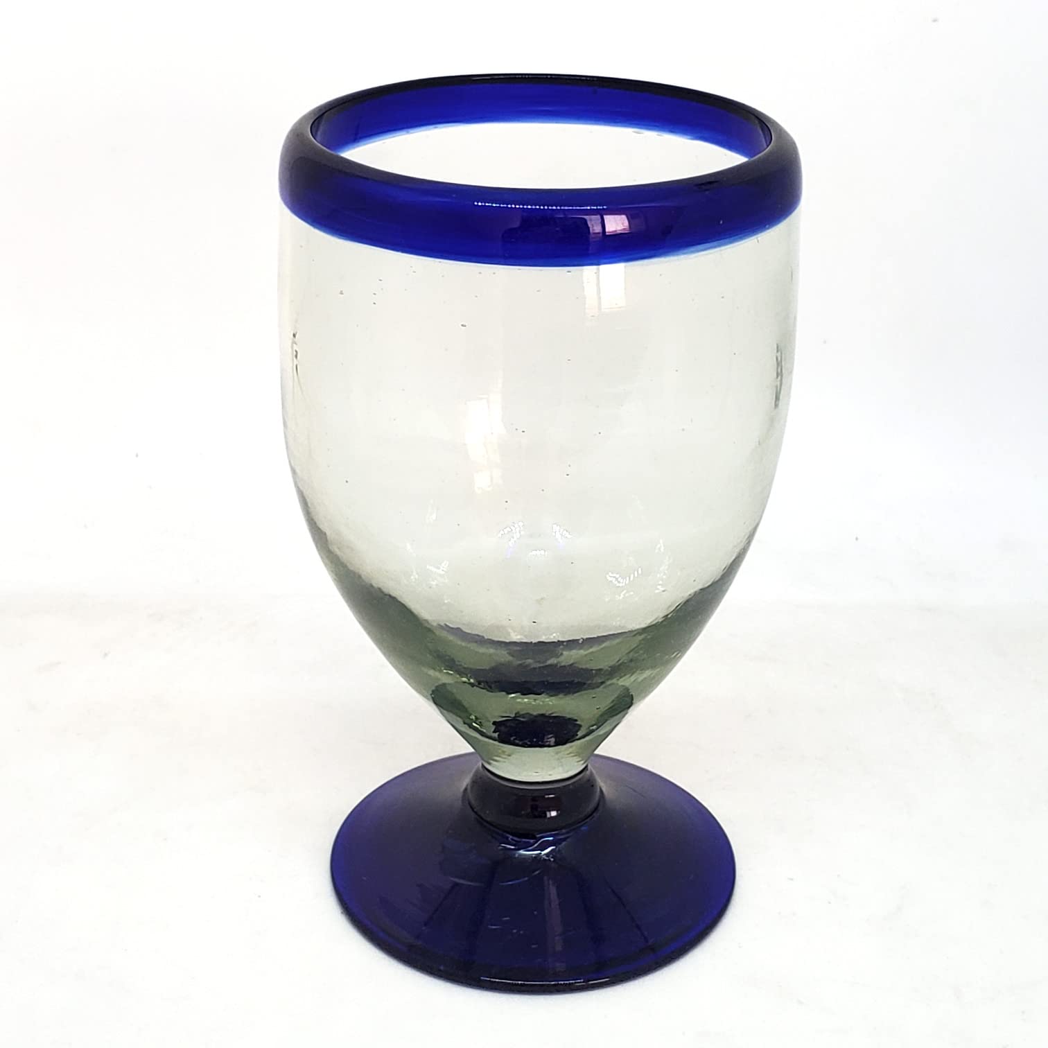 Cobalt Blue Rim 12 oz Short Stem Wine Glasses (set of 6), Recycled Glass, Lead-free, Toxin-Free (12oz Short Stem)