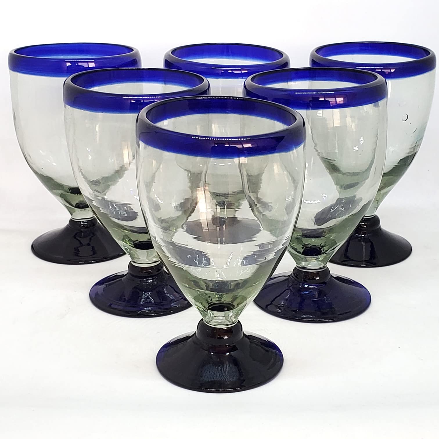 Cobalt Blue Rim 12 oz Short Stem Wine Glasses (set of 6), Recycled Glass, Lead-free, Toxin-Free (12oz Short Stem)