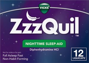 zzzquil, nighttime sleep aid liquicaps, 25 mg diphenhydramine hcl, no.1 sleep-aid brand, non-habit forming, fall asleep fast, 12 count