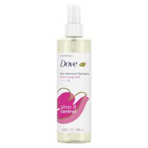 dove non-aerosol hairspray gloss & control for extra strong hold hairspray protects against damp or humid conditions 9.25 oz