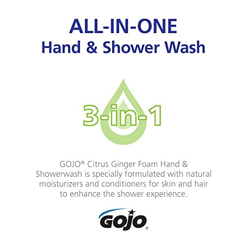 Gojo Foam Hand and Showerwash, Citrus and Ginger Fragrance, 1250 mL Foam Wash Refill ADX-12 Push-Style Soap Dispenser (Pack of 3) - 8813-03