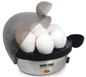 better chef electric egg cooker | stainless steel | boil up to 7 eggs in a matter of minutes | removable cool touch tray | durable stainless steel base | see-through lid