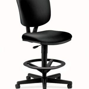 HON, Black Volt Leather Office Chair Sit-To-Stand Seating, Foot Ring, 250lb Max Weight With Wheels for Computer/Desk, Task Stool