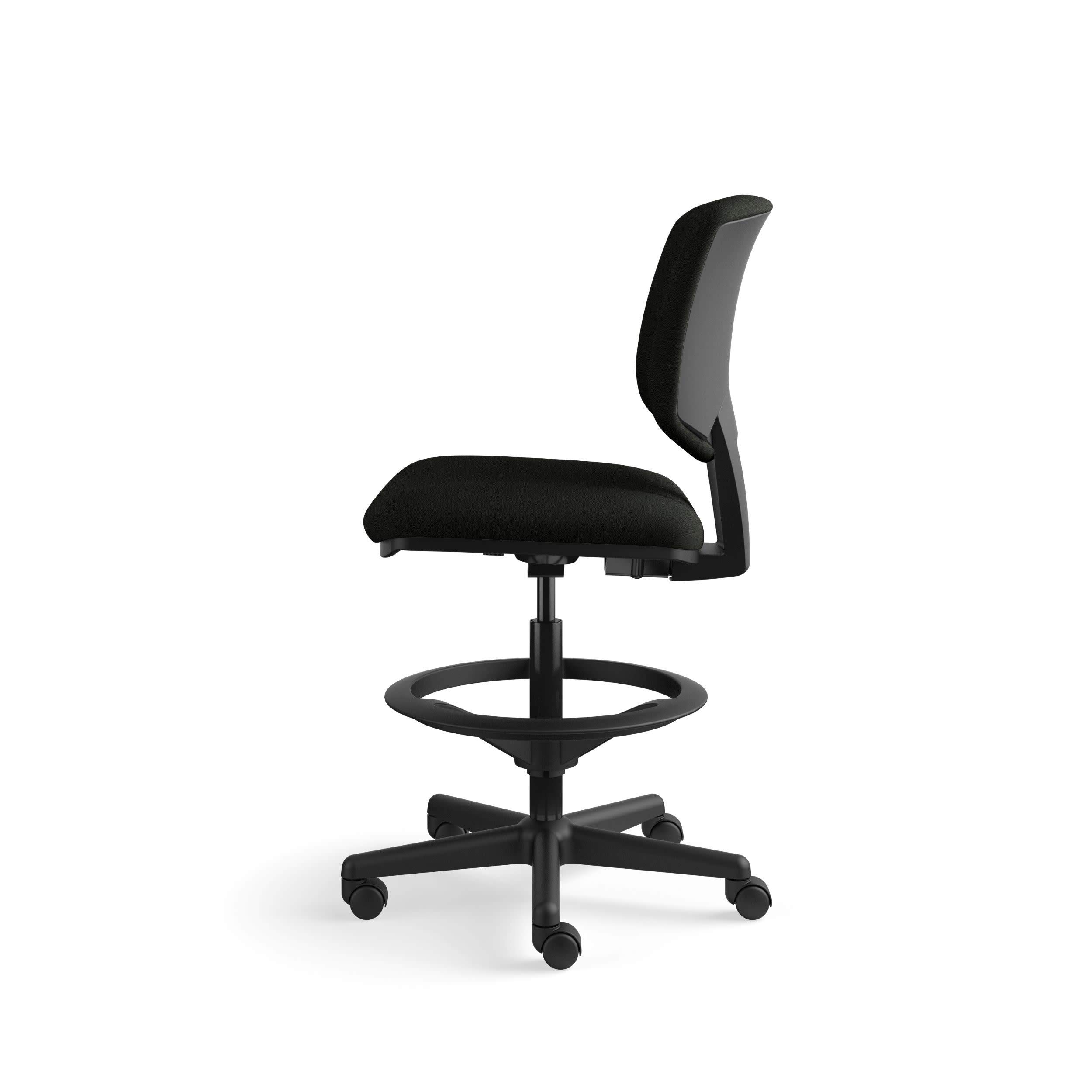 HON, Black Volt Leather Office Chair Sit-To-Stand Seating, Foot Ring, 250lb Max Weight With Wheels for Computer/Desk, Task Stool