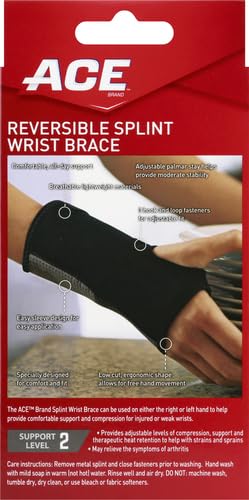 ACE Reversible Splint Wrist Brace, Provides moderate-stabilizing support to sore, weak and injured wrists, Adjustable, Gray, 1/Pack