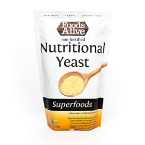 Foods Alive Non-Fortified Premium Nutritional Yeast Flakes, 6 ounce Unfortified vegan cheese powder seasoning