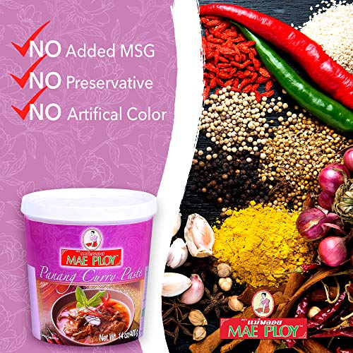 Mae Ploy Panang Curry Paste, Authentic Thai Panang Curry Paste for Thai Curries & Other Dishes, Aromatic Blend of Herbs, Spices & Shrimp Paste, No MSG (14 oz Tub)