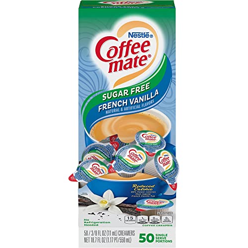 Nestle Coffee mate Coffee Creamer, Sugar Free French Vanilla, Liquid Creamer Singles, Non Dairy, No Refrigeration, Box of 50 Singles