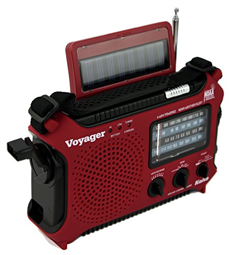 Kaito KA500IP-RED Voyager Solar/Dynamo AM/FM/SW NOAA Weather Radio with Alert and Cell Phone Charger, Red