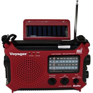 Kaito KA500IP-RED Voyager Solar/Dynamo AM/FM/SW NOAA Weather Radio with Alert and Cell Phone Charger, Red