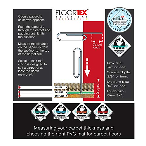 Floortex Chair Mat 48" x 60" for Low Pile Carpets, Clear, Model:FRPF1115225EV