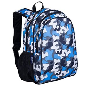 wildkin 15-inch kids backpack for boys & girls, perfect for early elementary daycare school travel, features padded back & adjustable strap (blue camo)