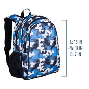 Wildkin 15-Inch Kids Backpack for Boys & Girls, Perfect for Early Elementary Daycare School Travel, Features Padded Back & Adjustable Strap (Blue Camo)