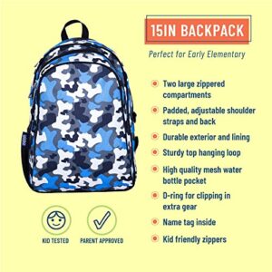 Wildkin 15-Inch Kids Backpack for Boys & Girls, Perfect for Early Elementary Daycare School Travel, Features Padded Back & Adjustable Strap (Blue Camo)