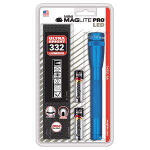 maglite sp2p11h led 2 cell aa pro flashlight with batteries and holster sleeve, blue