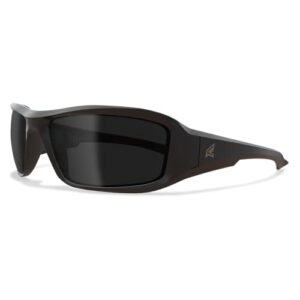 edge brazeau safety glasses, polarized lenses, non-slip, impact/scratch resistant, 99.9% uv protect, ansi z87 rated (black frame, polarized smoke)