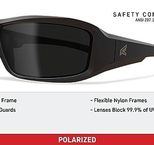 EDGE Brazeau Safety Glasses, Polarized Lenses, Non-Slip, Impact/Scratch Resistant, 99.9% UV Protect, ANSI Z87 Rated (Black Frame, Polarized Smoke)