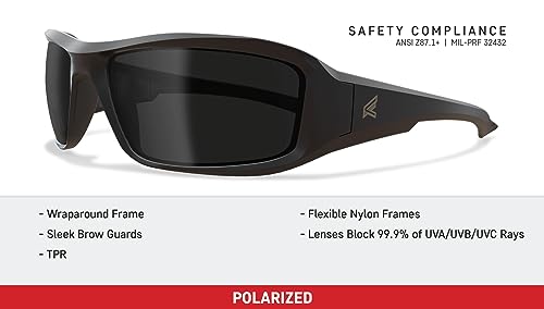 EDGE Brazeau Safety Glasses, Polarized Lenses, Non-Slip, Impact/Scratch Resistant, 99.9% UV Protect, ANSI Z87 Rated (Black Frame, Polarized Smoke)