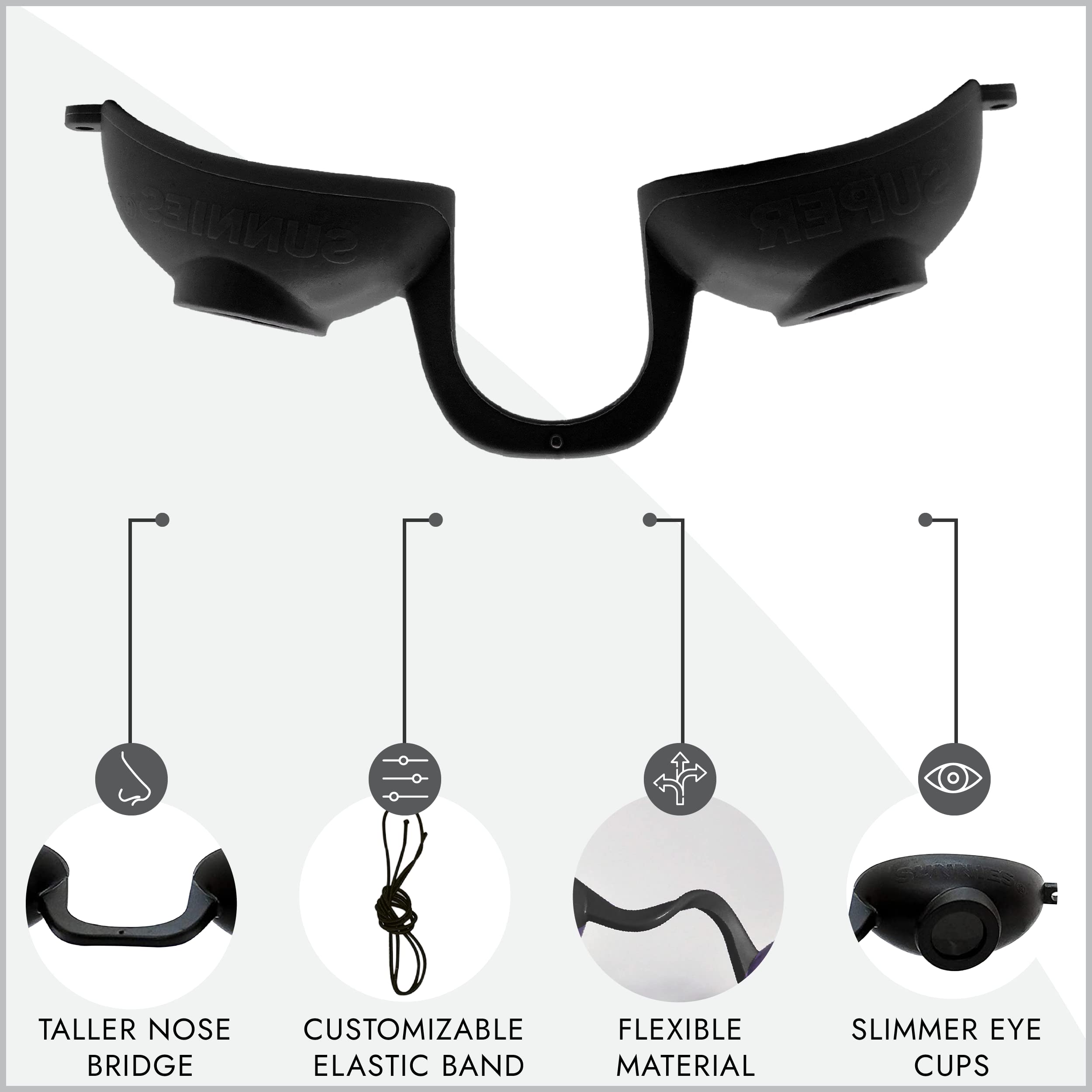 Super Sunnies Evo Flexible Tanning Bed Goggles UV Eye Protection Black Glasses, FDA Compliant