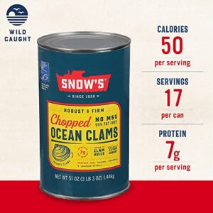 Snow's Ocean Chopped Clams Canned, 51 oz Can - 7g Protein per Serving - Gluten Free, No MSG, 99% Fat Free - Great for Pasta & Seafood Recipes