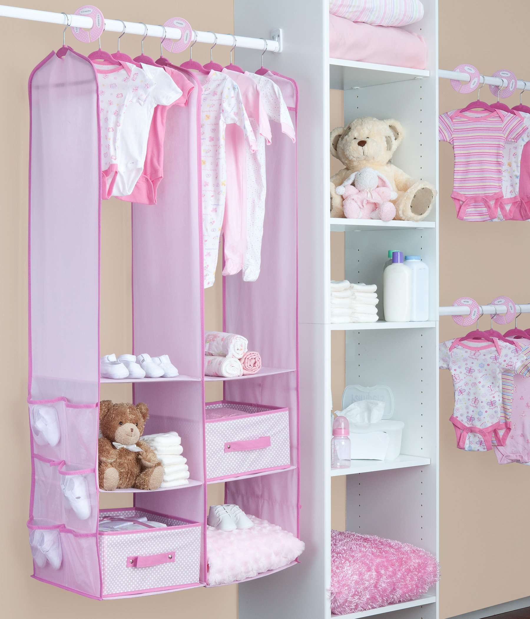 Delta Children Nursery Storage 24 Piece Set - Easy Storage/Organization Solution - Keeps Bedroom, Nursery & Closet Clean, Pink