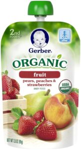 gerber organic 2nd foods purees - pear peaches & strawberries - 3.5 oz - 6 pk