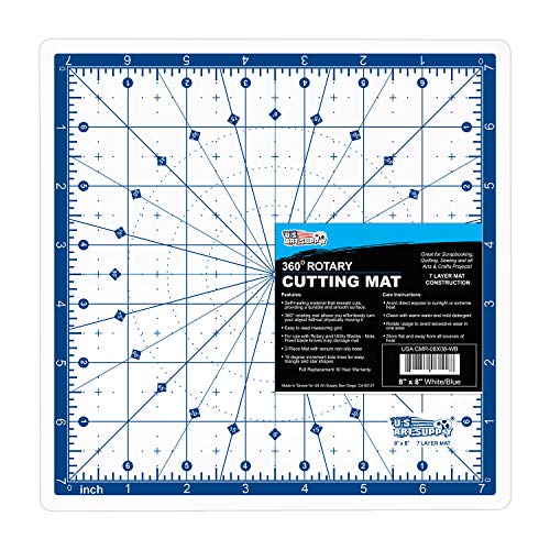 U.S. Art Supply 8" x 8" Rotary WHITE/BLUE High Contrast Professional Self Healing 7-Layer Durable Non-Slip Cutting Mat Great for Scrapbooking, Quilting, Sewing and all Arts & Crafts Projects