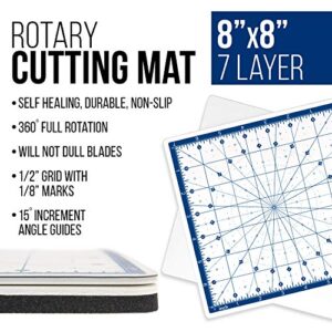 U.S. Art Supply 8" x 8" Rotary WHITE/BLUE High Contrast Professional Self Healing 7-Layer Durable Non-Slip Cutting Mat Great for Scrapbooking, Quilting, Sewing and all Arts & Crafts Projects