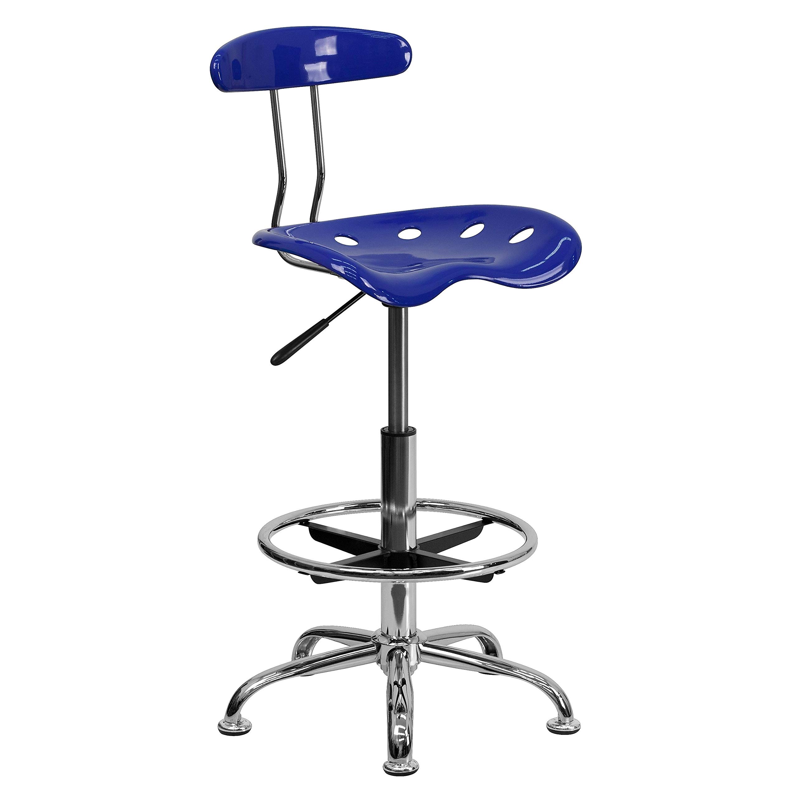 Flash Furniture Bradley Vibrant Nautical Blue and Chrome Drafting Stool with Tractor Seat