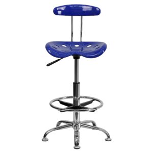 Flash Furniture Bradley Vibrant Nautical Blue and Chrome Drafting Stool with Tractor Seat