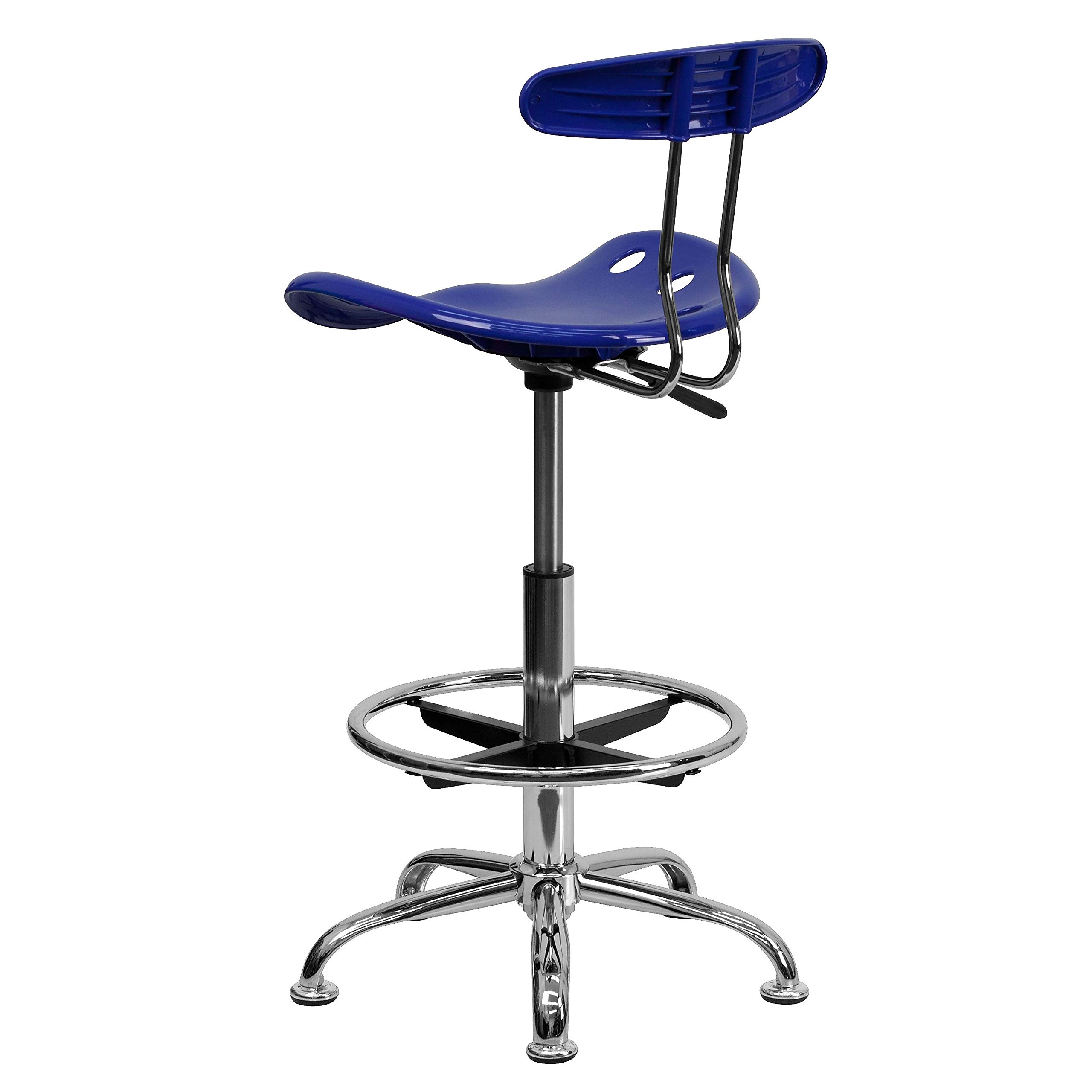 Flash Furniture Bradley Vibrant Nautical Blue and Chrome Drafting Stool with Tractor Seat