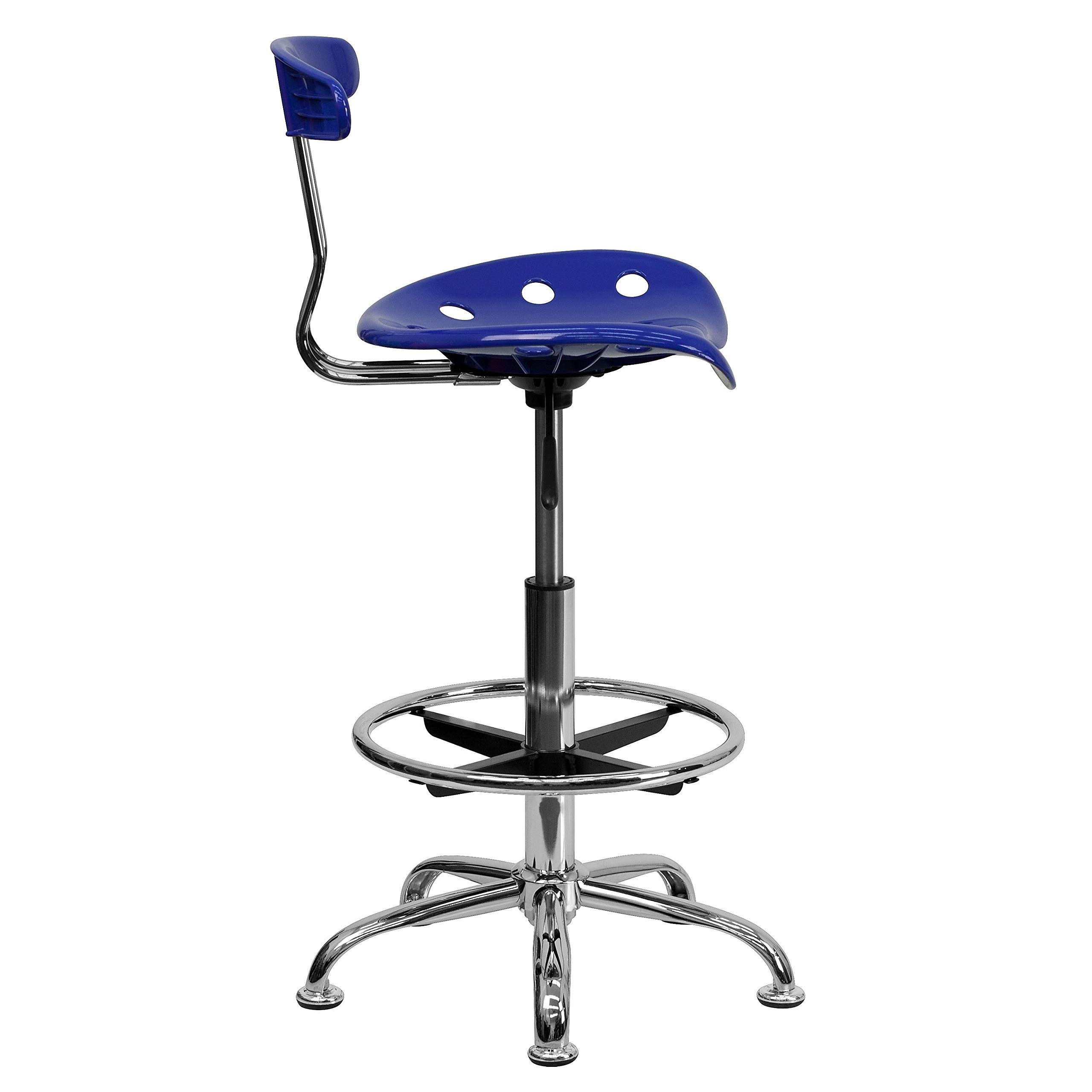 Flash Furniture Bradley Vibrant Nautical Blue and Chrome Drafting Stool with Tractor Seat