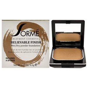 sorme cosmetics believable finish powder foundation in honey dusk | medium to full coverage foundation powder makeup | matte finish pressed powder | rejuvenating face powder