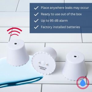 Flood Buzz Water Leak Alarm; Water Leak Detector for Homes and Businesses; Reusable with Factory Installed Battery - 3 Pack