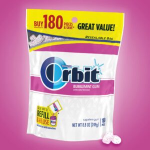 ORBIT Gum Bubblemint Sugar Free Chewing Gum Bulk Pack, 180 ct Bag