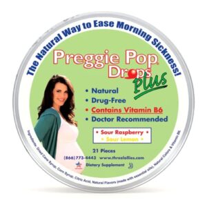 preggie pop drops plus | 21 drops | vitamin b6 for morning sickness & nausea relief during pregnancy | safe for pregnant mom & baby | gluten free | two flavors: lemon & raspberry