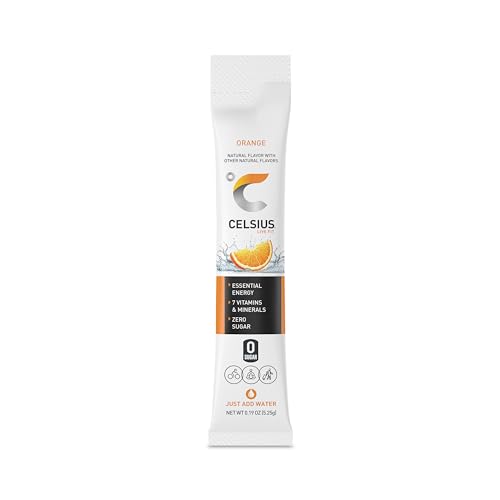 CELSIUS On-the-Go Powder Stick Zero Sugar, Orange, 2.6 Oz (14 Sticks per Pack)