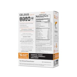 CELSIUS On-the-Go Powder Stick Zero Sugar, Orange, 2.6 Oz (14 Sticks per Pack)