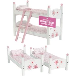 emily rose doll bunk bed, 18 inch doll furniture mini baby doll stackable bed, wooden doll accessories bunkbed furniture set, 18" doll bedding toy playsets - compatible with 18" american girl dolls