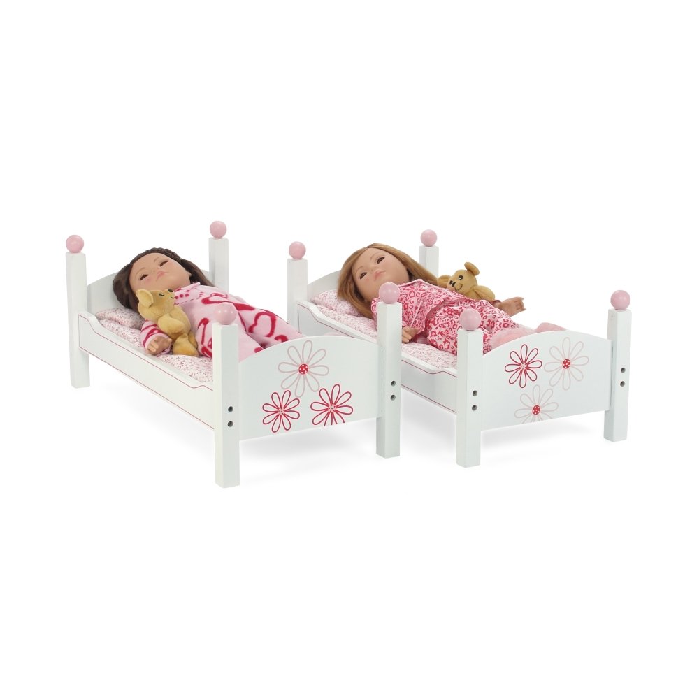 Emily Rose Doll Bunk Bed, 18 Inch Doll Furniture Mini Baby Doll Stackable Bed, Wooden Doll Accessories Bunkbed Furniture Set, 18" Doll Bedding Toy Playsets - Compatible with 18" American Girl Dolls