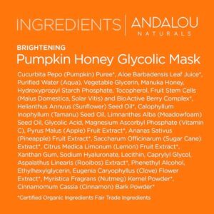 Andalou Naturals Pumpkin Honey Glycolic Mask, Brightening & Exfoliating Face Mask with Glycolic Acid & Vitamin C, Gently Removes Dirt and Brightens Skin, 1.7 fl oz