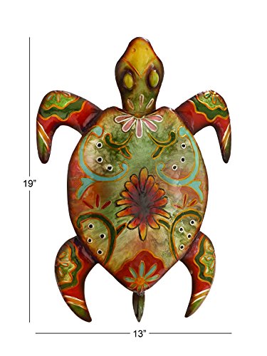 Deco 79 Metal Turtle Home Wall Decor Indoor Outdoor Wall Sculpture, Wall Art 19" x 13" x 3", Multi Colored