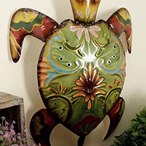 Deco 79 Metal Turtle Home Wall Decor Indoor Outdoor Wall Sculpture, Wall Art 19" x 13" x 3", Multi Colored