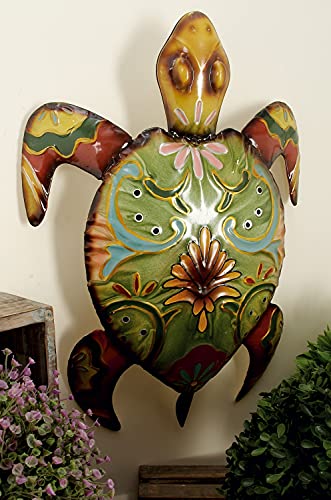 Deco 79 Metal Turtle Home Wall Decor Indoor Outdoor Wall Sculpture, Wall Art 19" x 13" x 3", Multi Colored