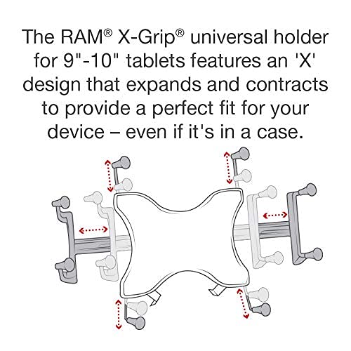 RAM Mounts RAM-HOL-UN9U X-Grip Universal Holder for 9"-10" Tablets Compatible with RAM B 1" and C 1.5" Size Round Ball Bases