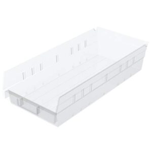 akro-mils 30158 plastic nesting shelf bin box, (18-inch x 8-inch x 4-inch), clear, (12-pack)